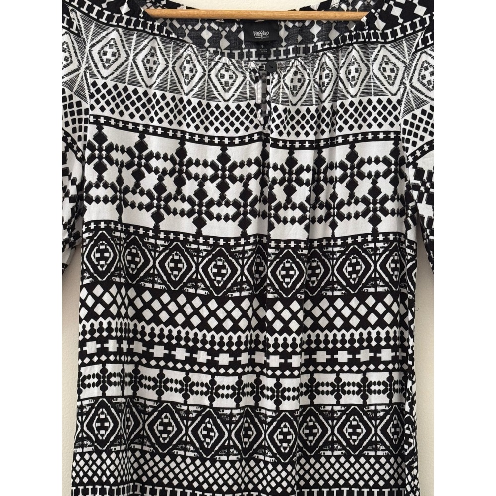 Mossimo Black White Tribal Geometric Shift Dress 3/4 Sleeve Boho Small - Picture 4 of 9
